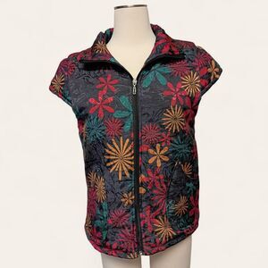 Vintage Ladies Floral Zip-Up Vest